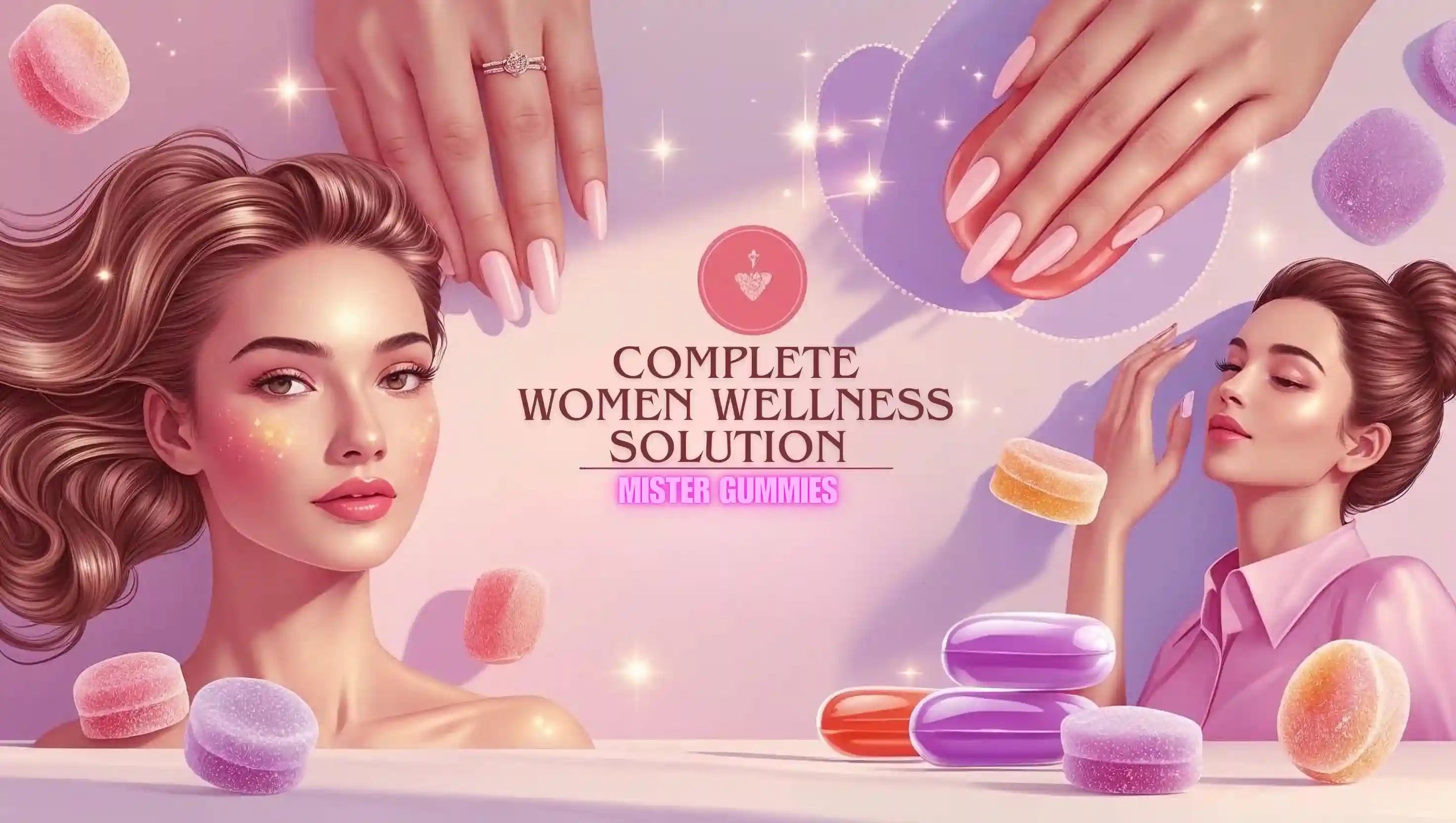 Best gummies for skin, hair, and nails in Pakistan – blog banner showing shiny hair, healthy nails, and strawberries symbolizing beauty vitamins.