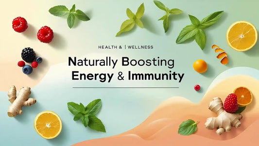 Healthy lifestyle illustration showing natural sources for energy and immune support.