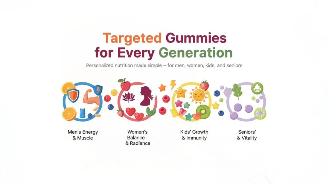 Targeted Gummy Supplements for Every Generation – Personalized nutrition for men, women, kids, and seniors featuring energy, balance, immunity, and vitality support by Mister Gummies Pakistan.