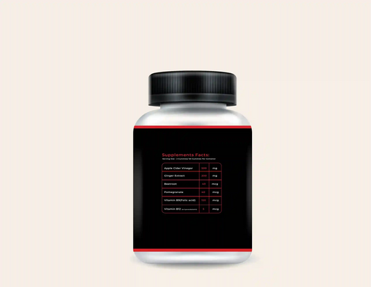 Apple Cider Vinegar gummies supplement bottle with Ginger Extract, Beetroot, Pomegranate, Vitamin B9, and Vitamin B12 for digestion, detox, and weight management support.