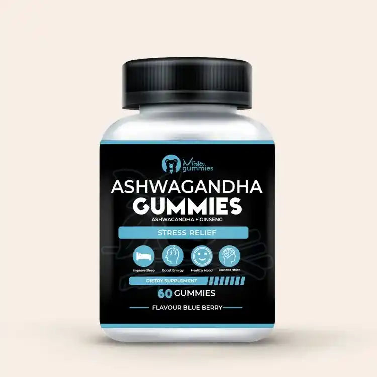Ashwagandha gummies supplement for stress relief, energy boost, and improved focus.