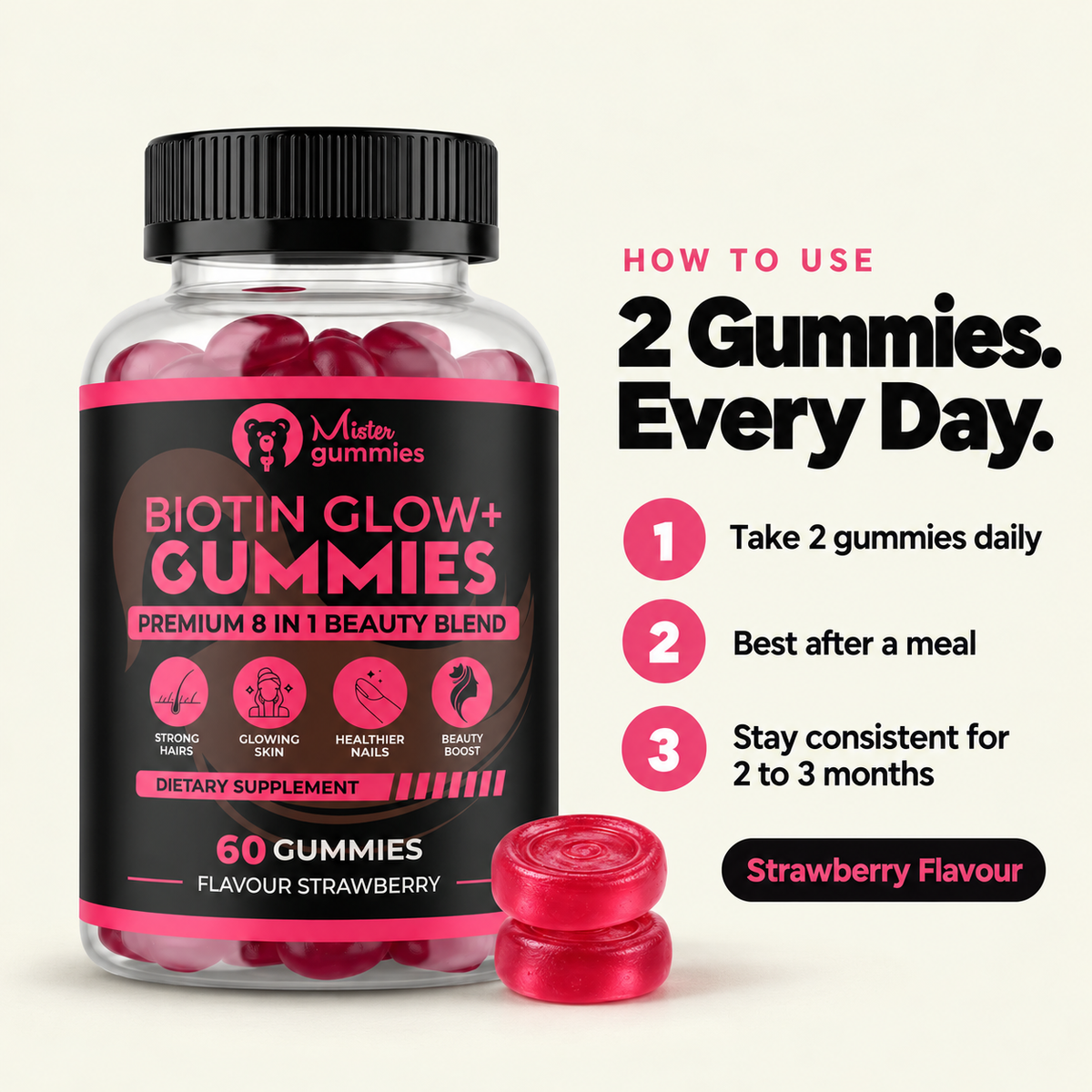 Biotin Glow+ Gummies Pakistan's First 8 in 1 Premium Blend