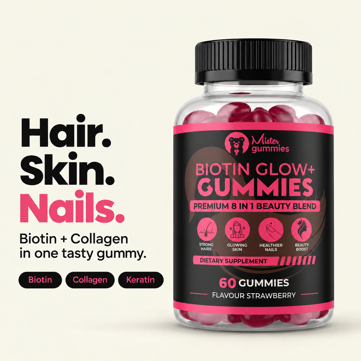 Biotin Glow+ Gummies Pakistan's First 8 in 1 Premium Blend