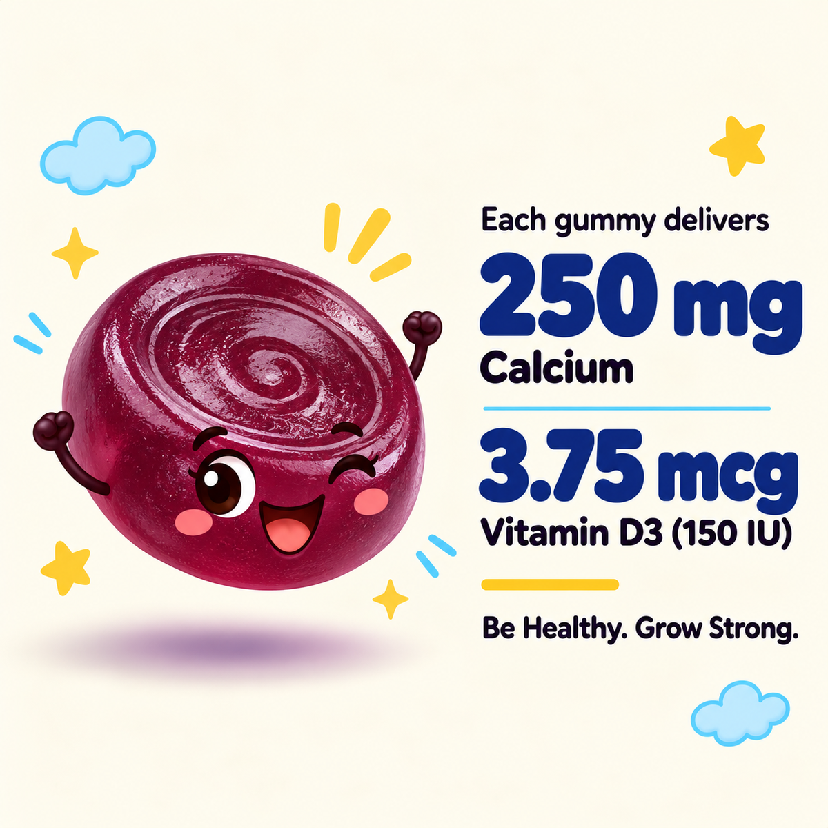 Kids Calcium with Vitamin D3 – Strong Bones & Height Support
