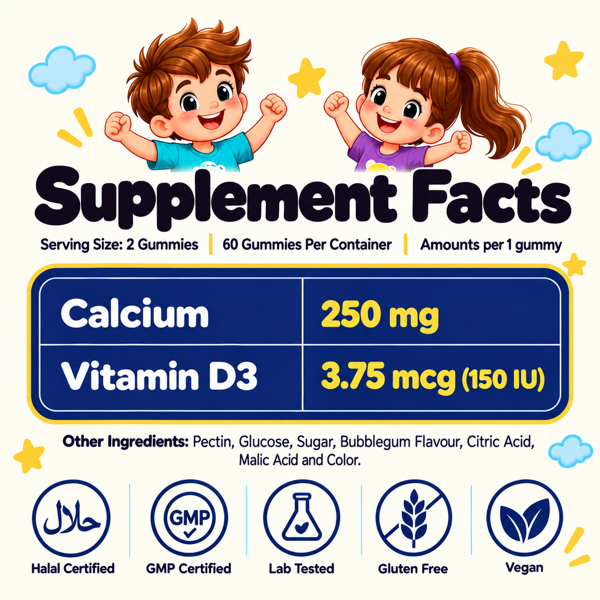 Kids Calcium with Vitamin D3 – Strong Bones & Height Support