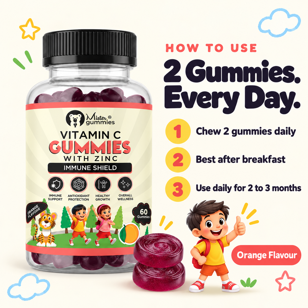 Kids Vitamin C & Zinc Gummies – Immune Shield