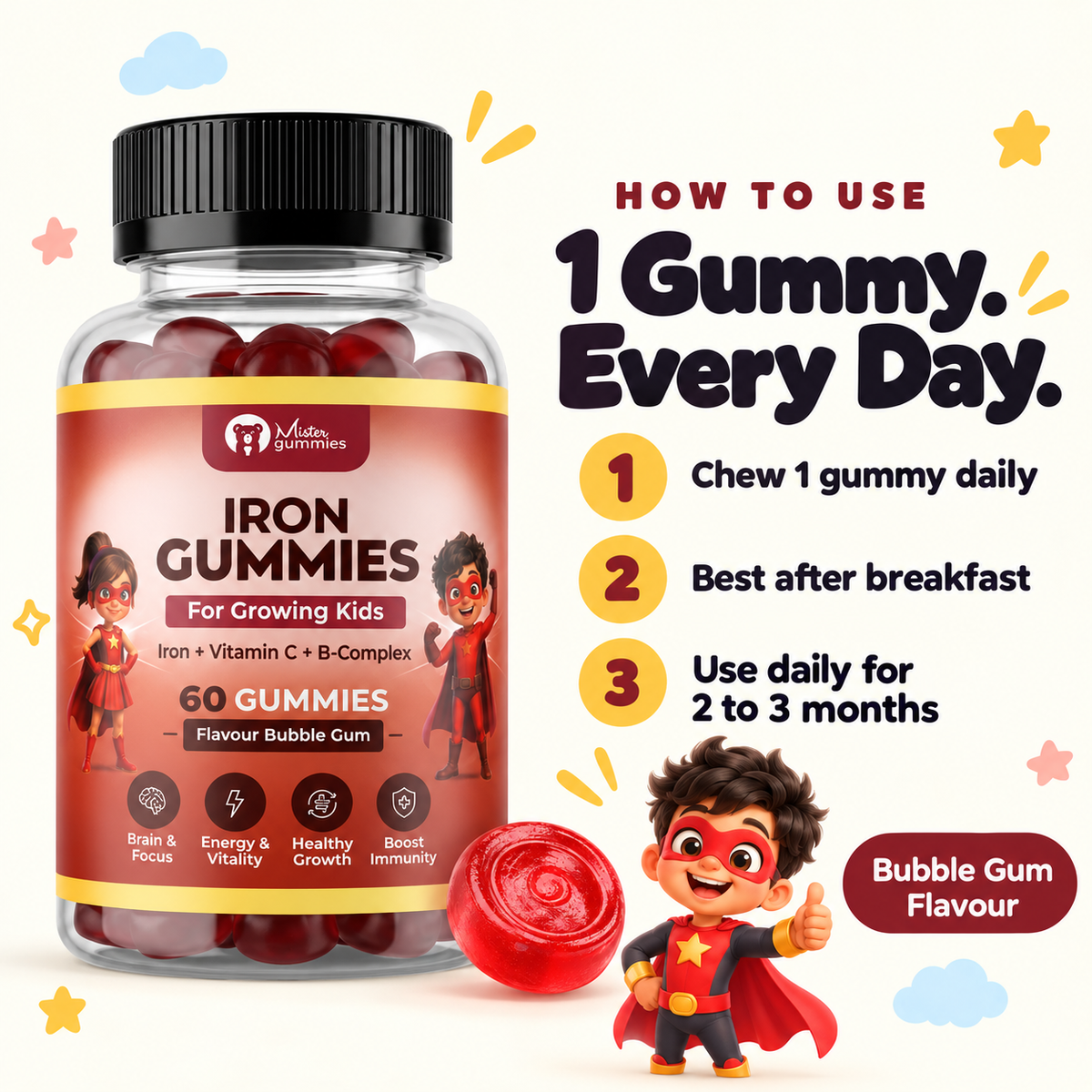 Kids Iron Gummies with Essential Nutrients