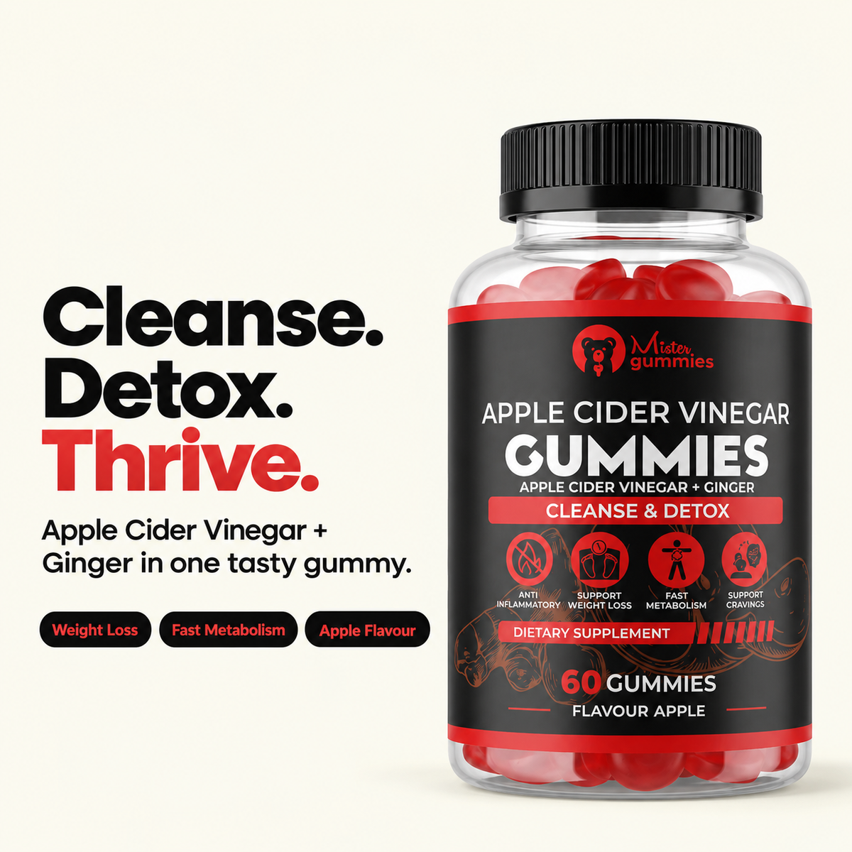 Apple Cider Vinegar Gummies (Ginger, Pomegranate & Beetroot Extract)