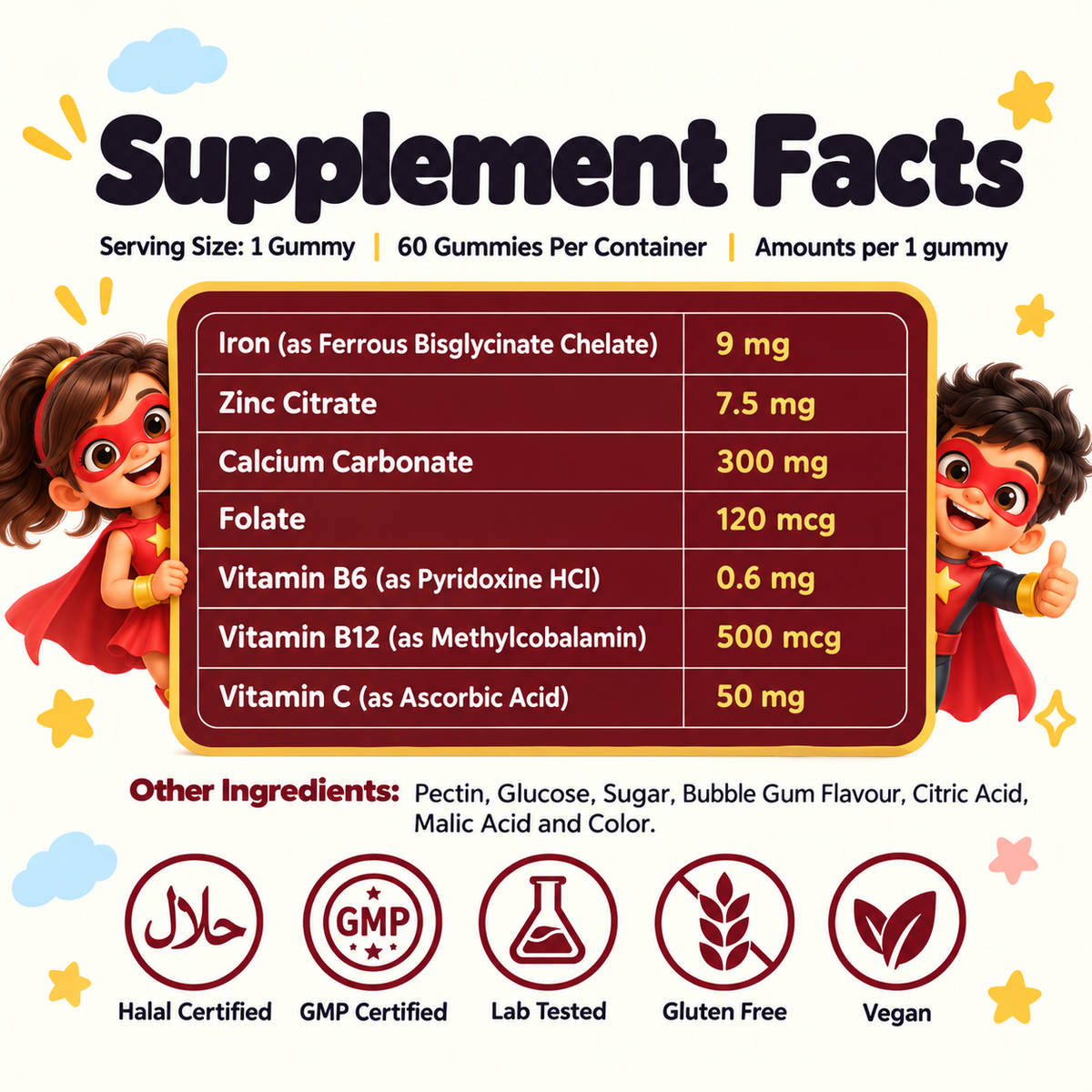 Kids Iron Gummies with Essential Nutrients