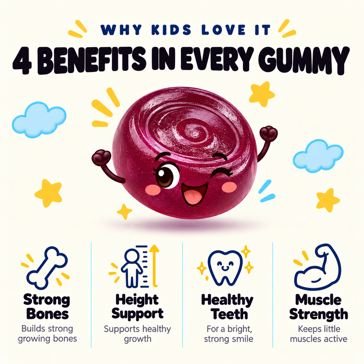 Kids Calcium with Vitamin D3 – Strong Bones & Height Support