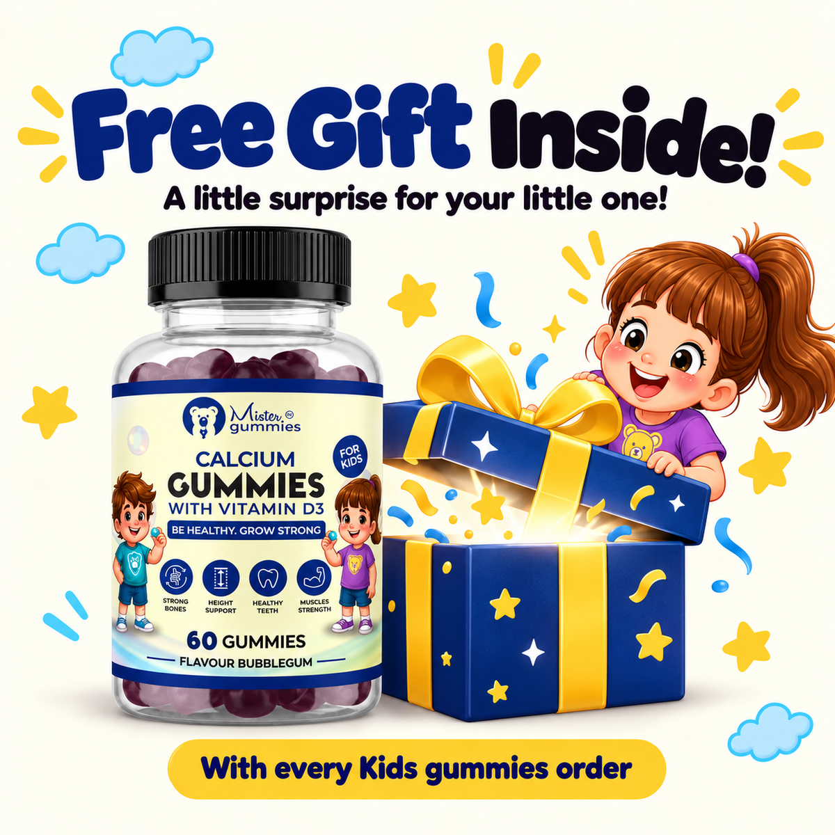 Kids Calcium with Vitamin D3 – Strong Bones & Height Support
