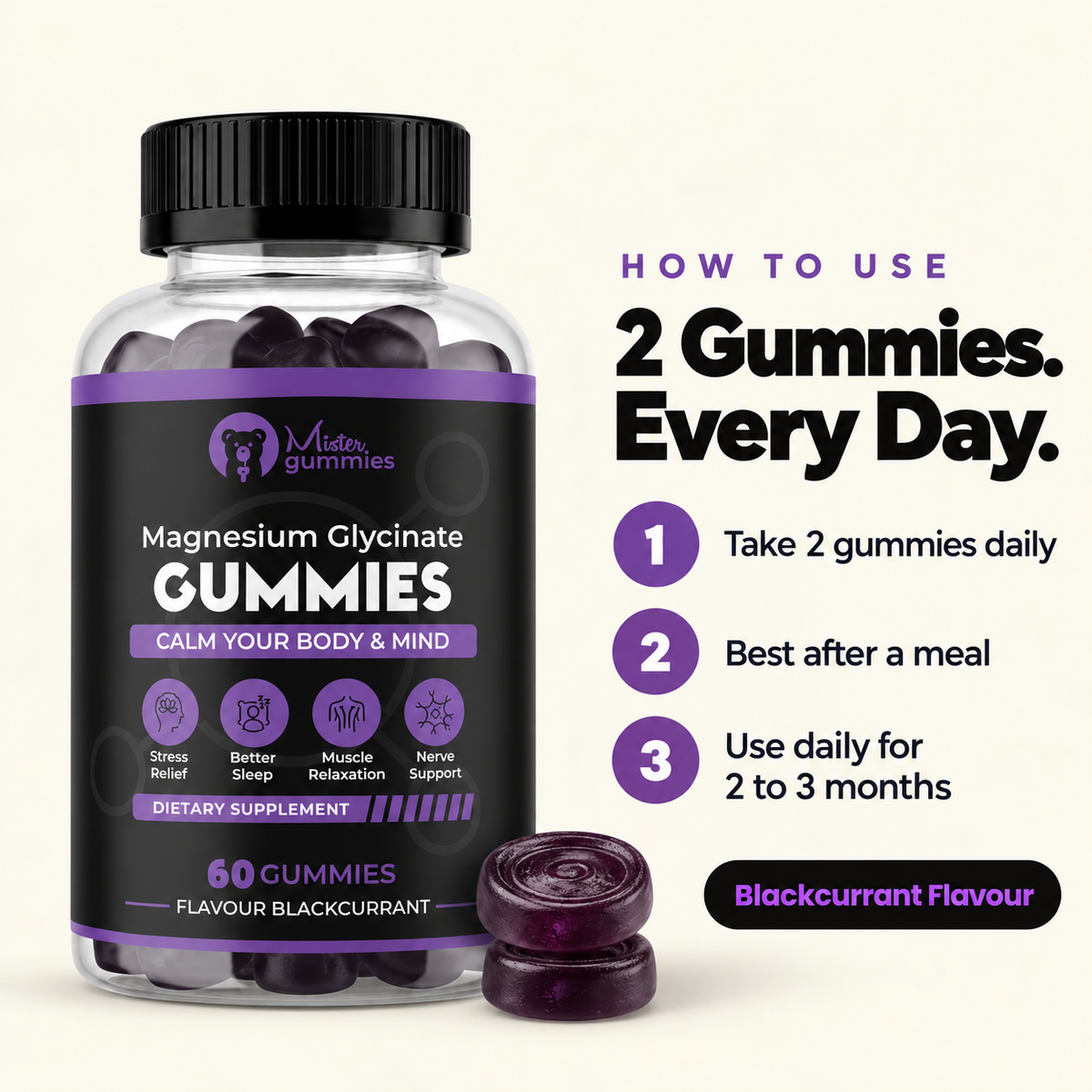 Magnesium Glycinate Gummies for Sleep & Stress Relief