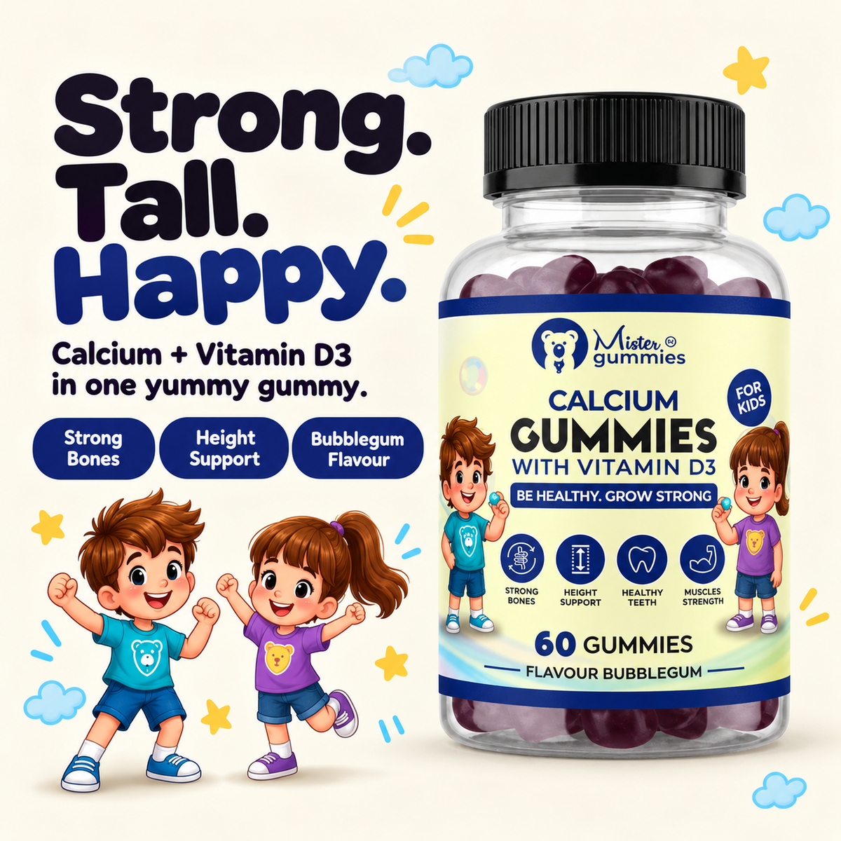 Kids Calcium with Vitamin D3 – Strong Bones & Height Support