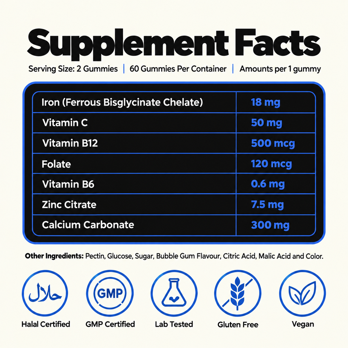 Iron Gummies with B-Complex, Zinc & Vitamin C
