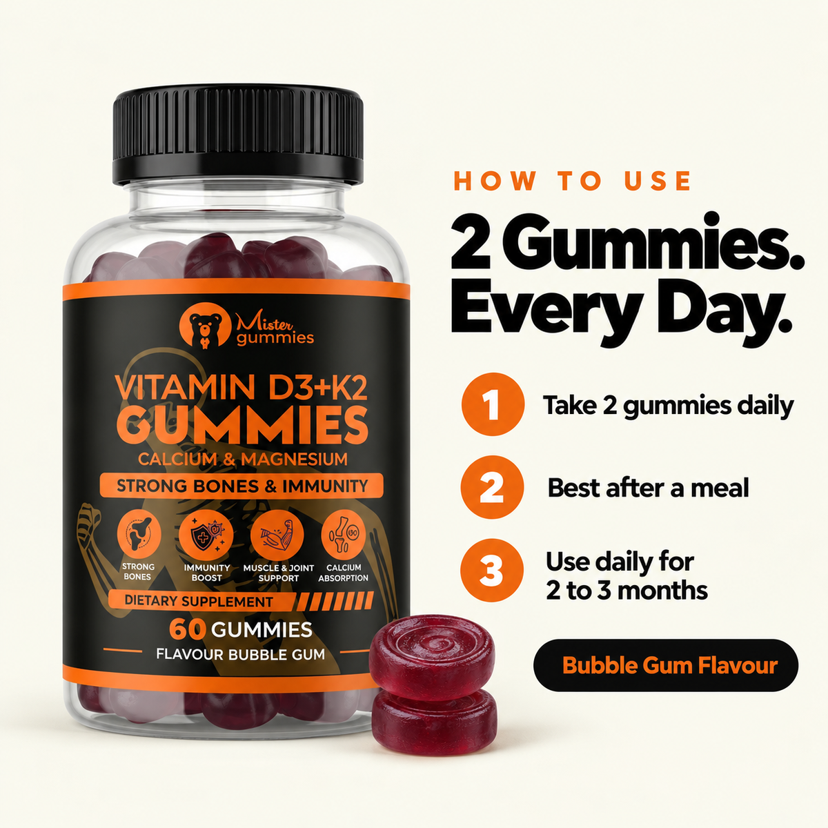 Vitamin D3+K2 Gummies – Bones & Immunity